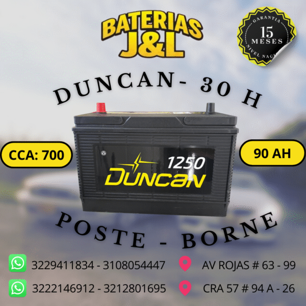 BATERÍA DUNCAN CAJA 30H 1250 AMP (BORNE)